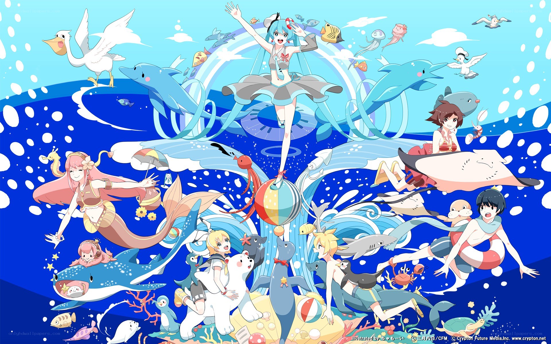 Vocaloid characters in ocean scene