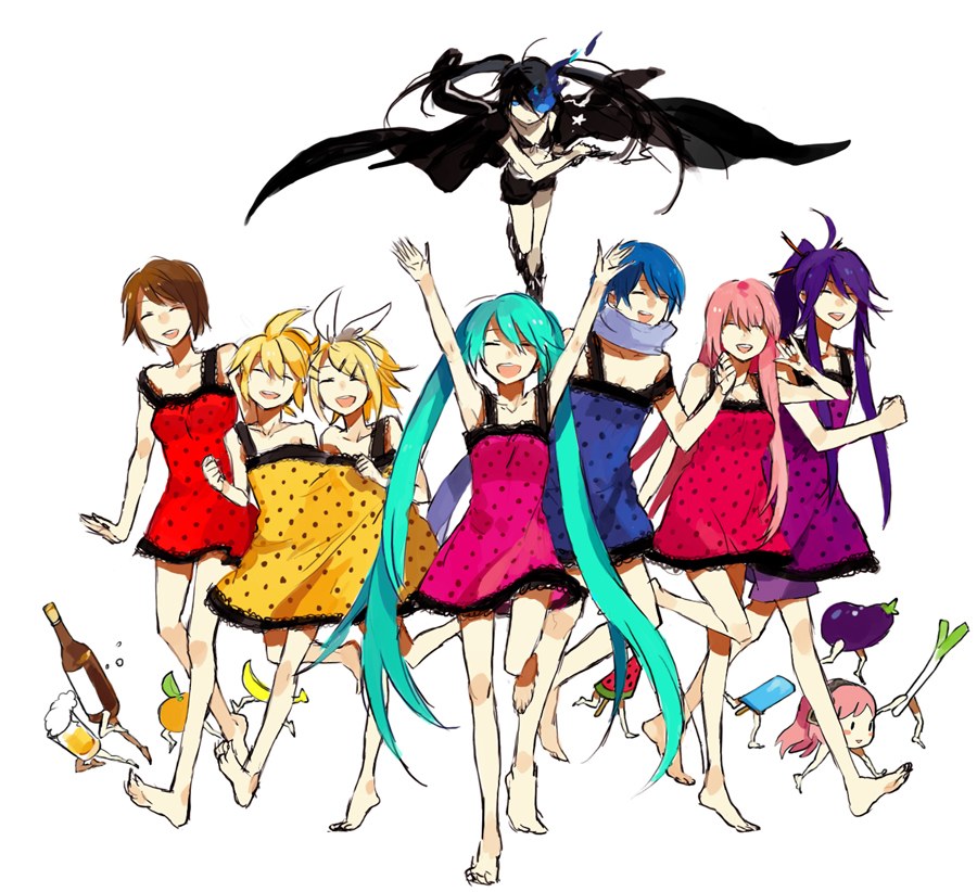 Vocaloid characters in party dresses