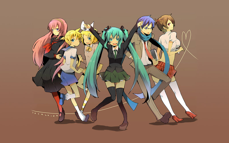 Vocaloid characters in school uniforms