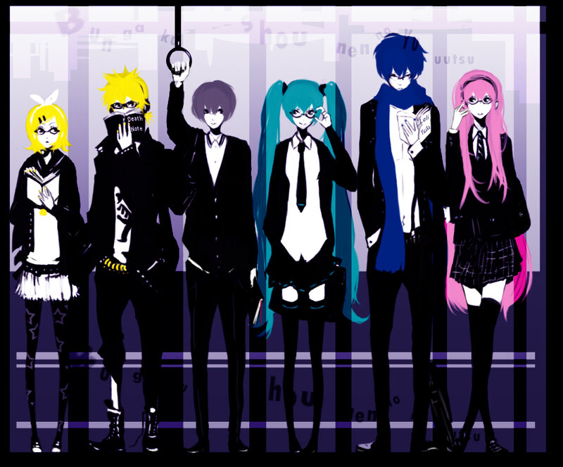 Vocaloid characters in school uniforms