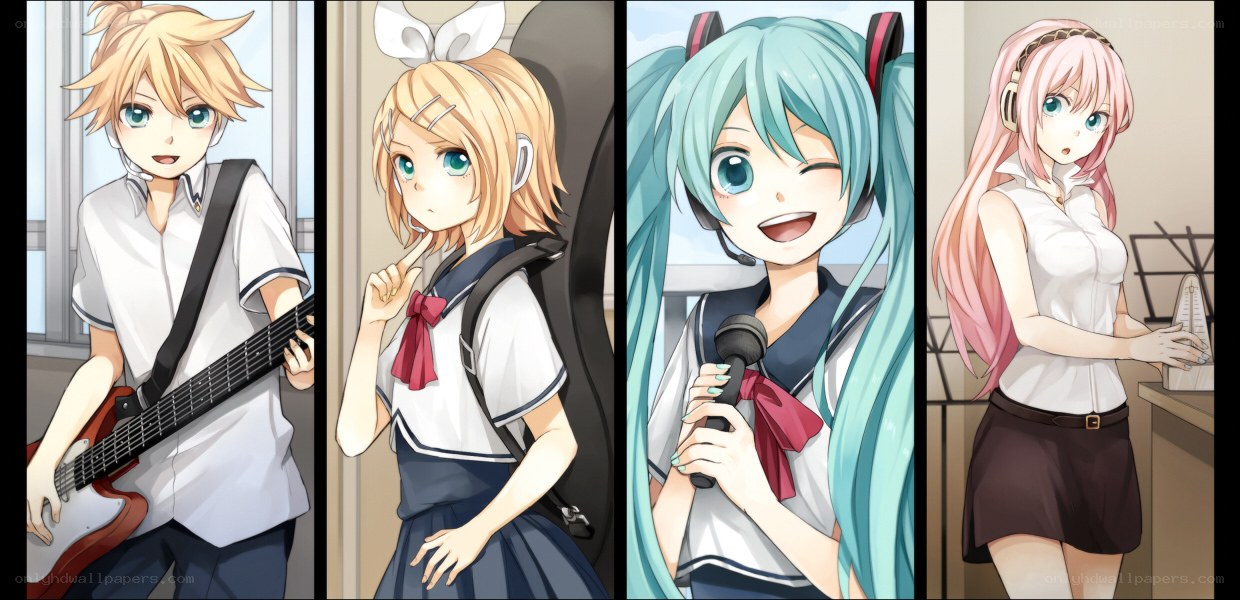 Vocaloid characters in school uniforms