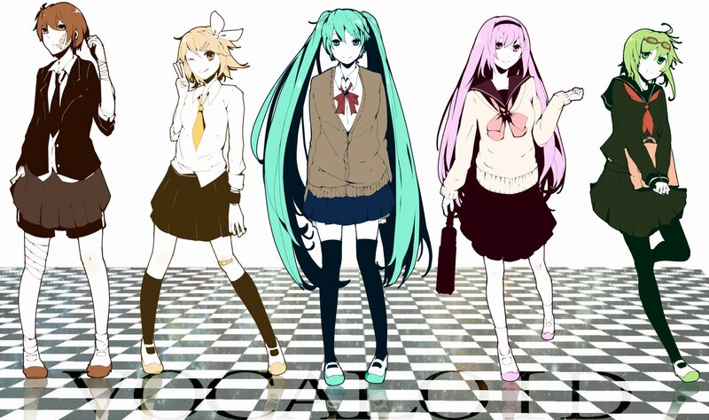 Vocaloid characters in school uniforms