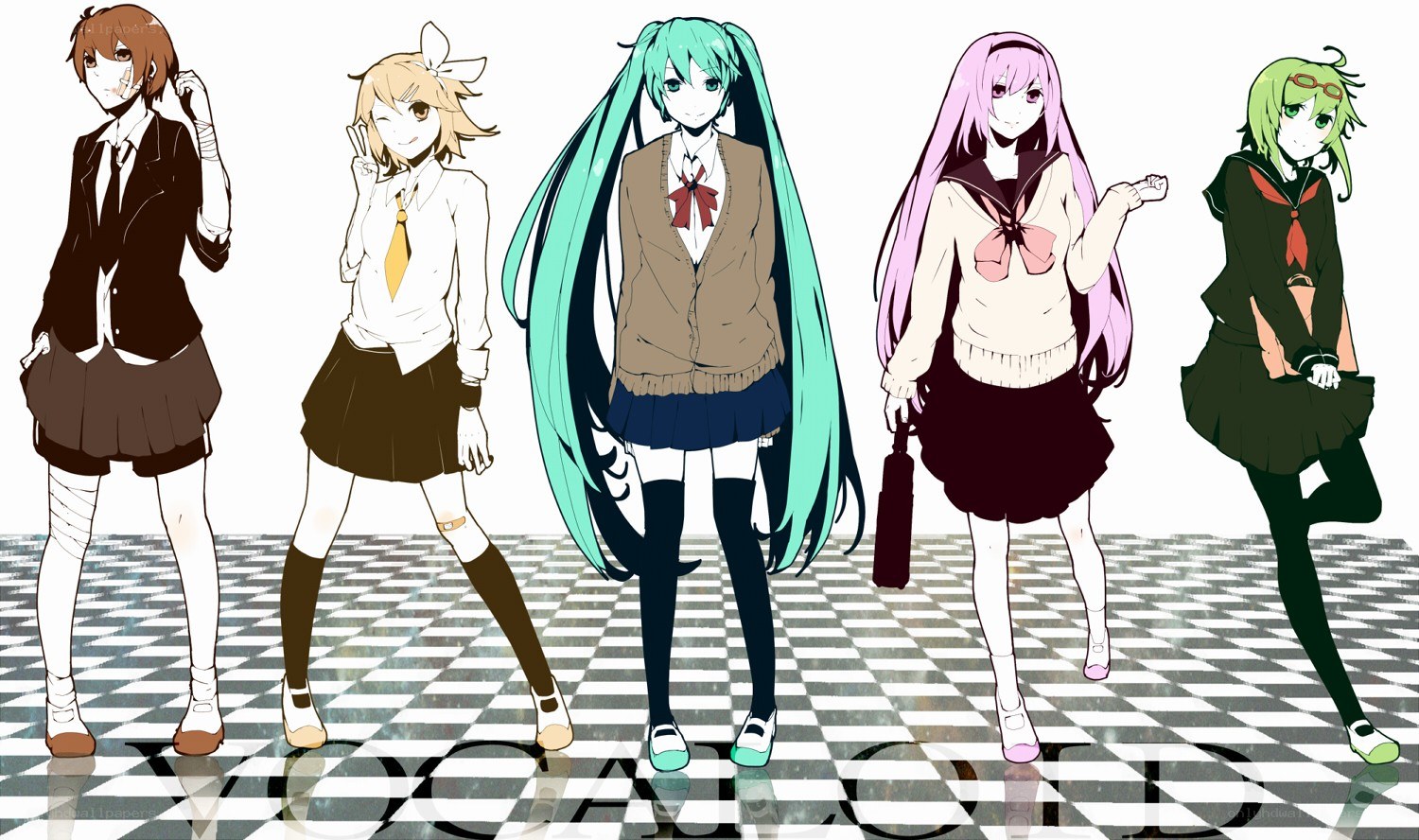 Vocaloid characters in school uniforms