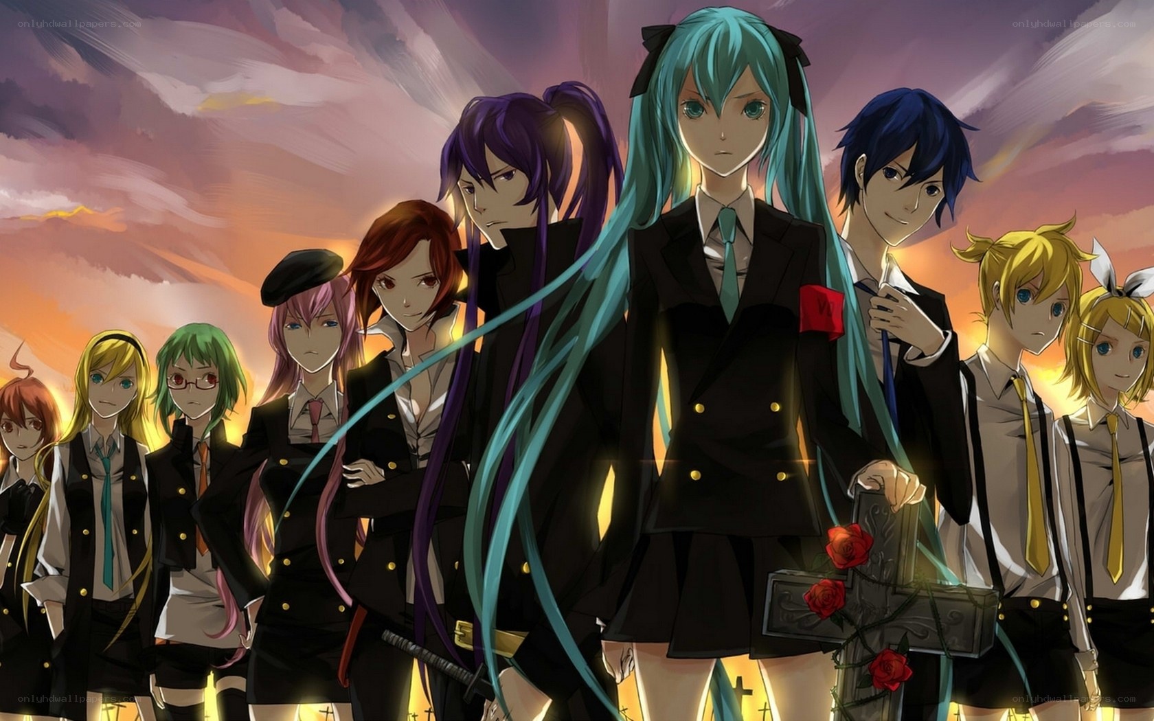 Vocaloid characters in school uniforms