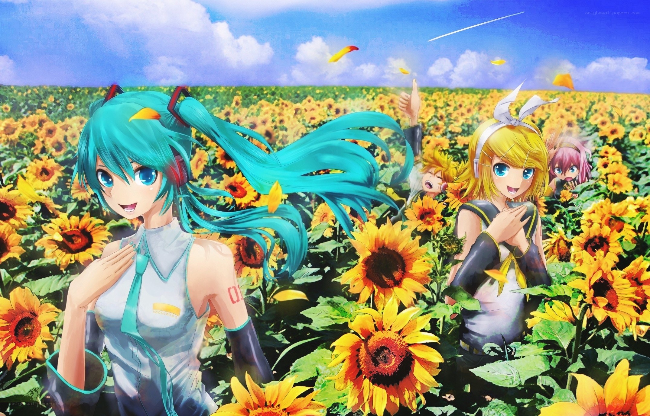 Vocaloid characters in sunflower field