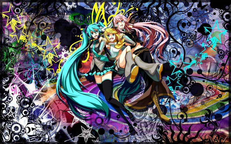Vocaloid characters in vibrant art
