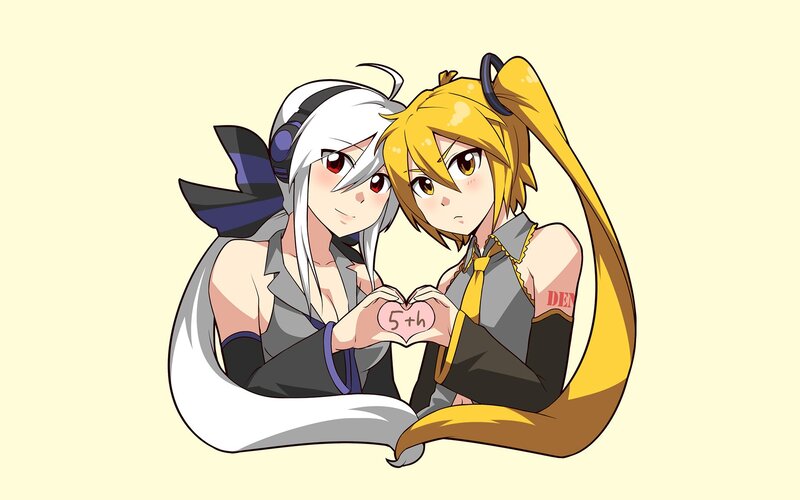 Vocaloid characters making heart