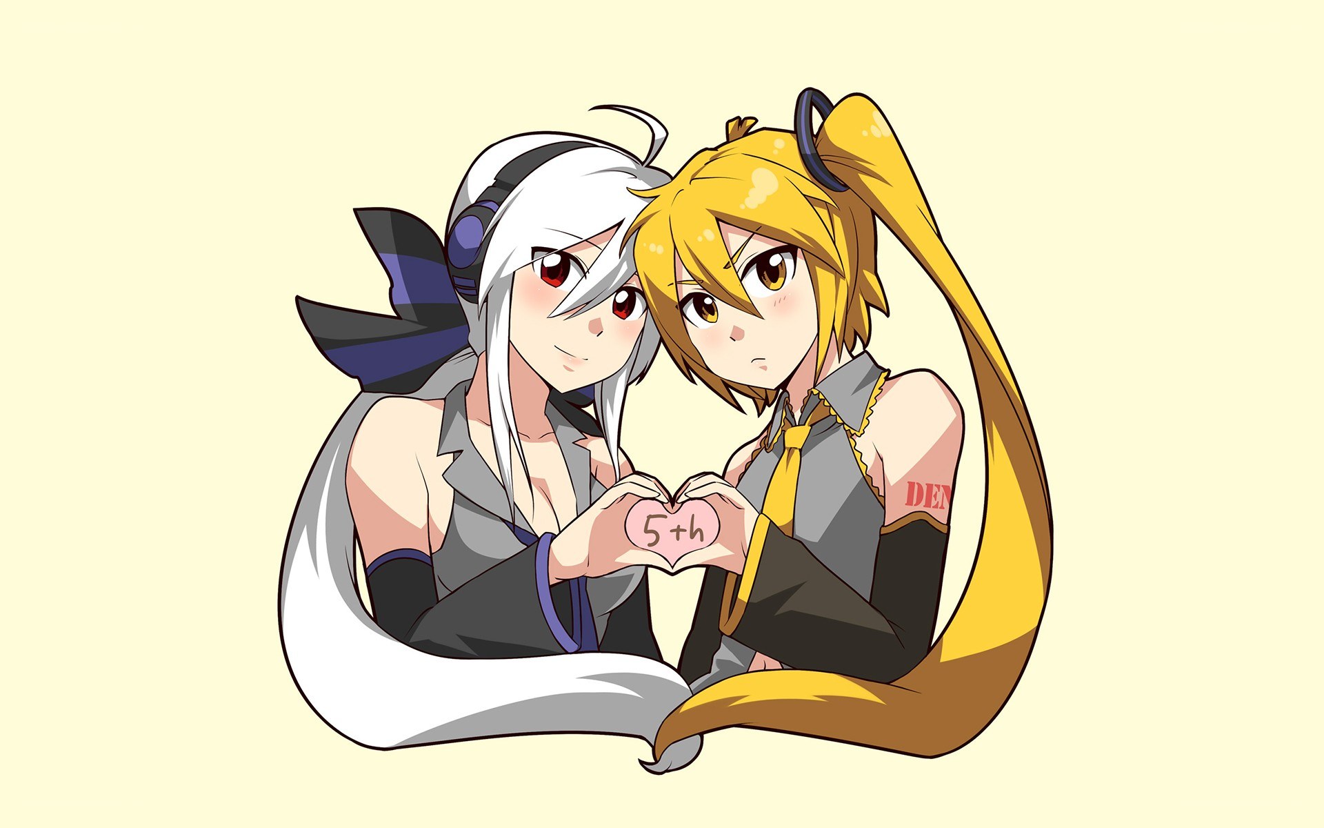 Vocaloid characters making heart