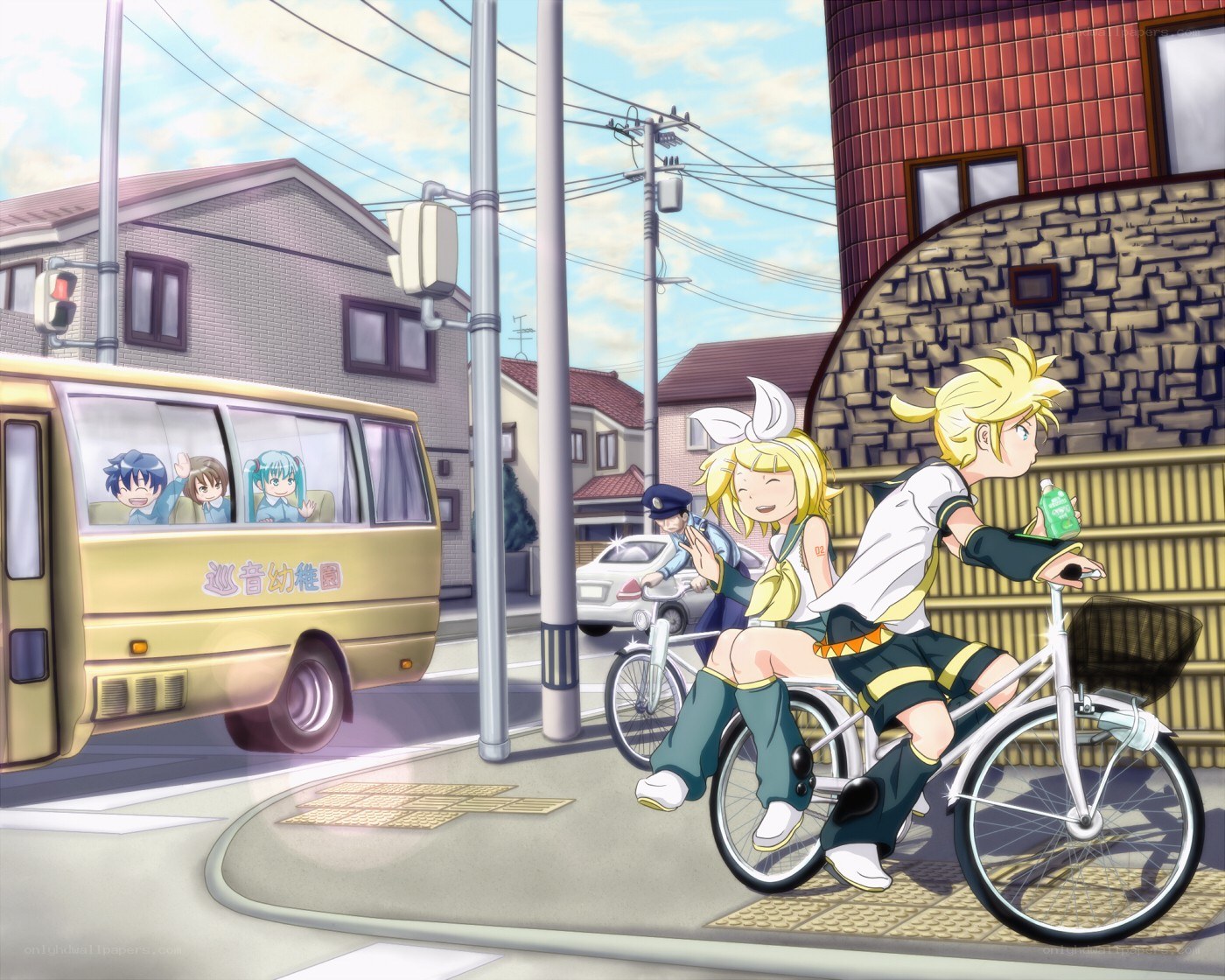 Vocaloid characters on a bike
