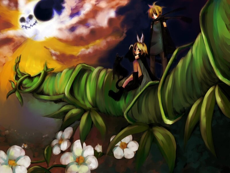 Vocaloid characters on a giant beanstalk
