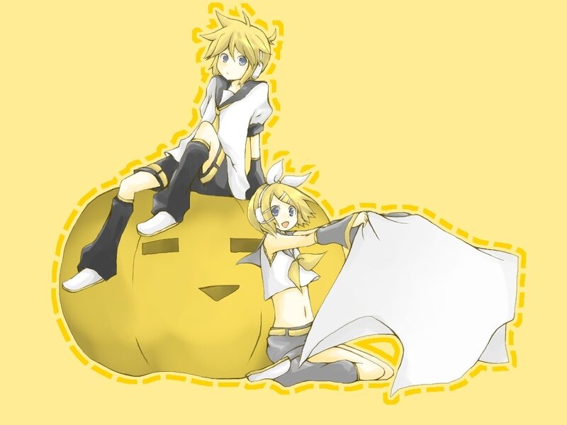 Vocaloid characters on a pumpkin