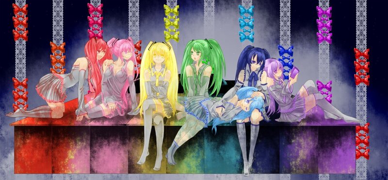 Vocaloid characters on a stage
