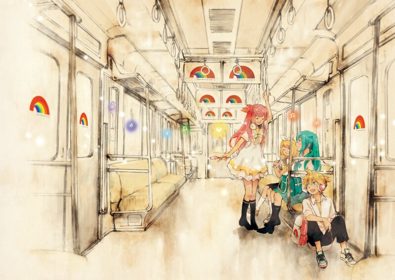 Vocaloid characters on a train