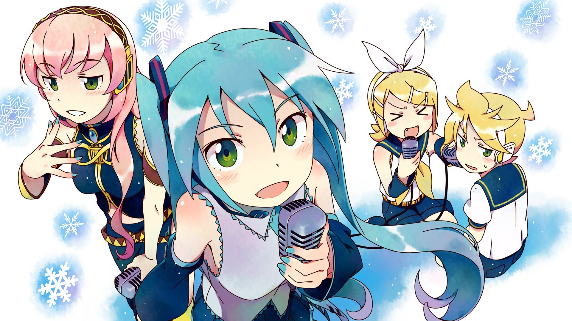 Vocaloid characters singing in winter