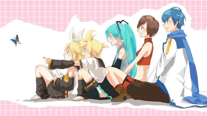 Vocaloid characters sitting together