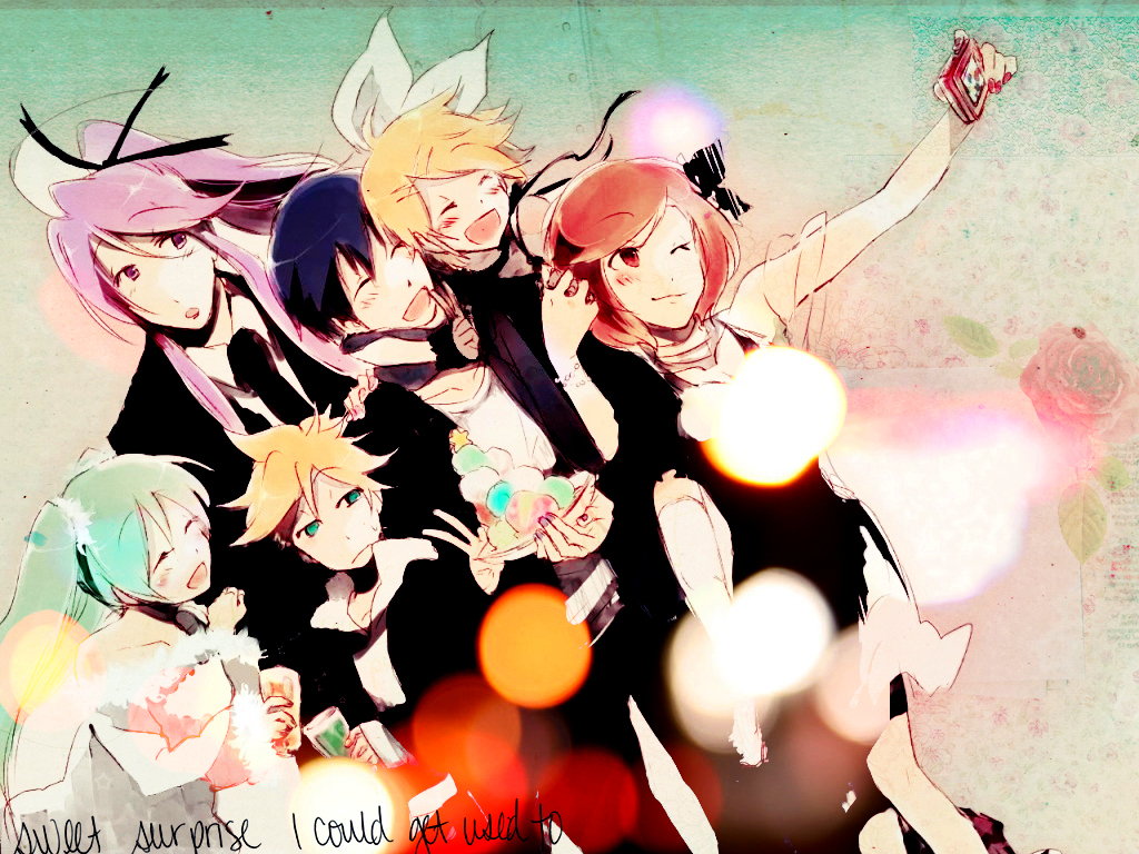 Vocaloid characters taking a selfie