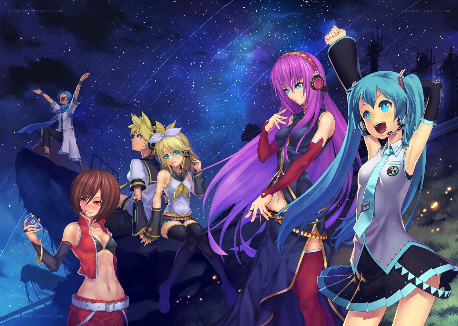 Vocaloid characters under stars