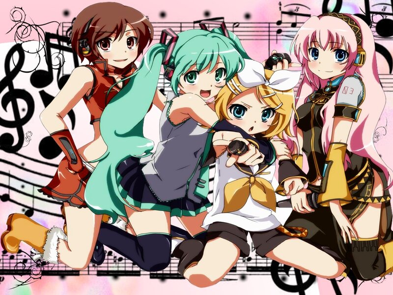 Vocaloid characters with microphones
