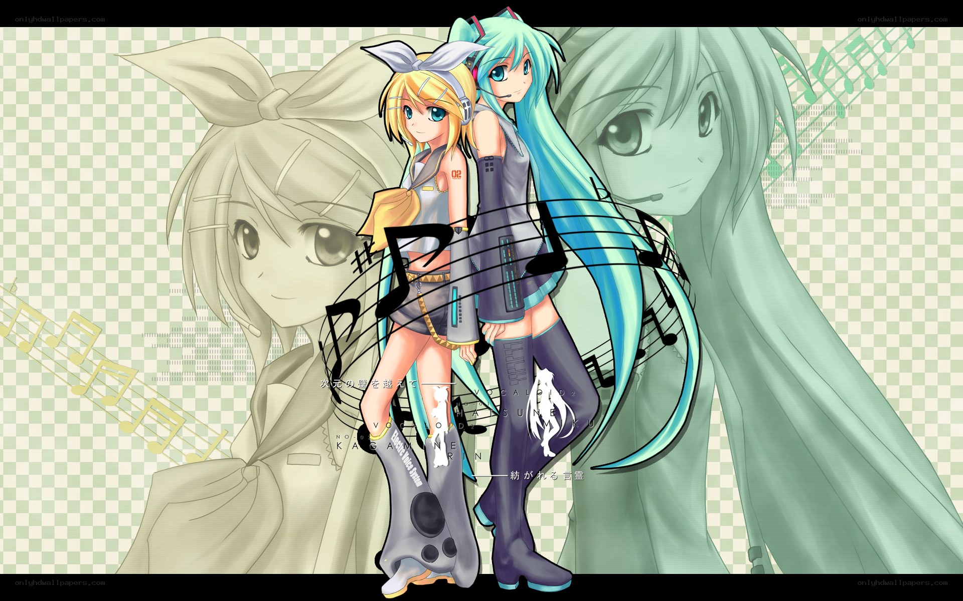 Vocaloid characters with music notes