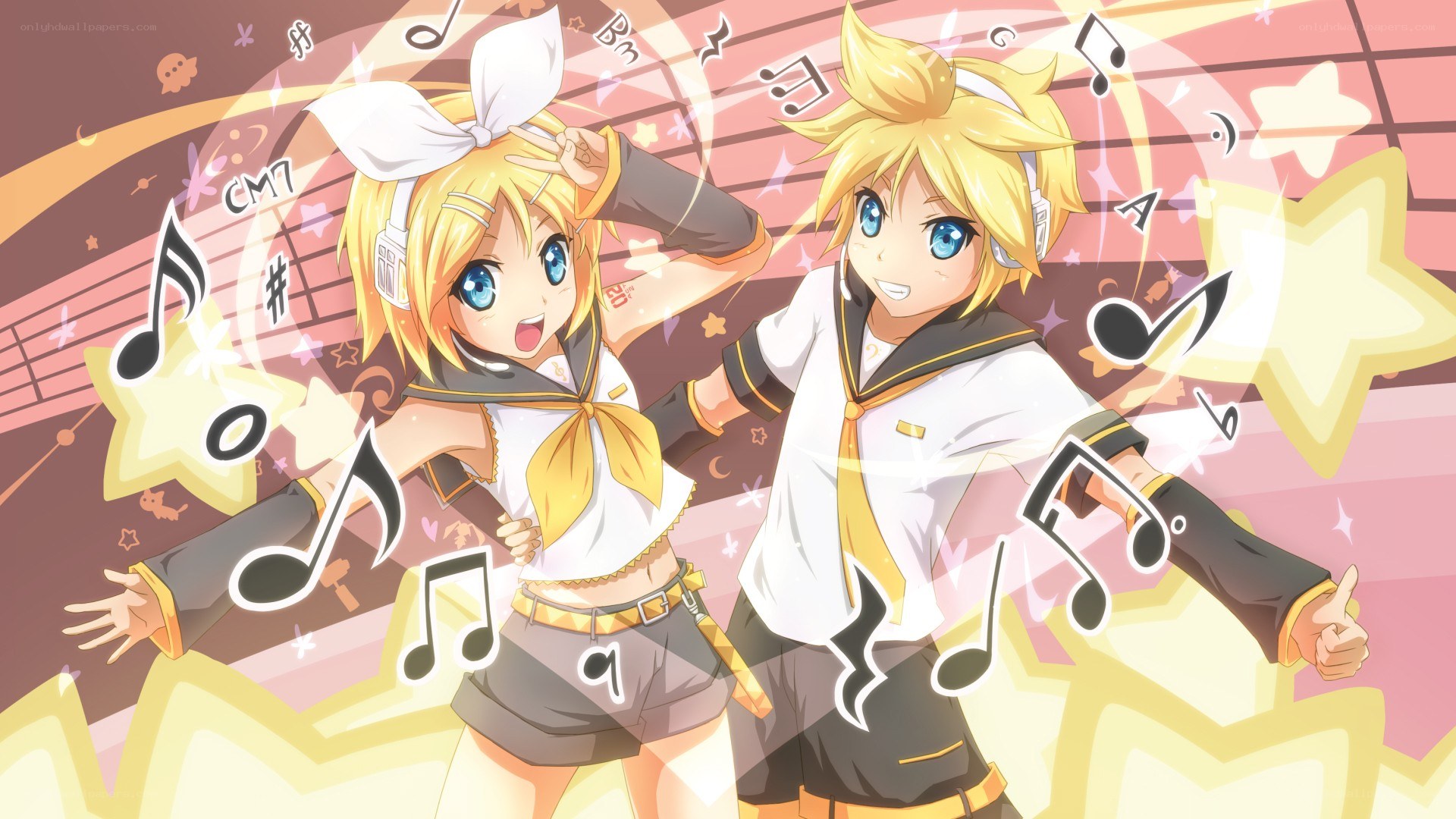 Vocaloid duo dancing with music