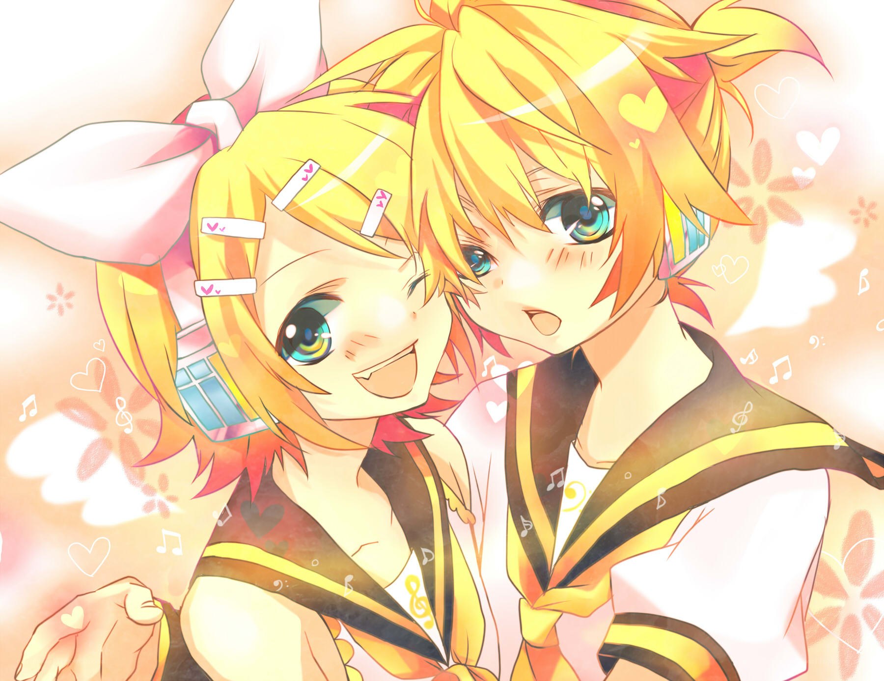 Vocaloid duo hugging
