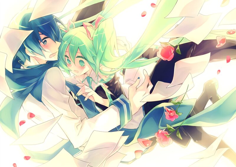 Vocaloid duo in a floral embrace