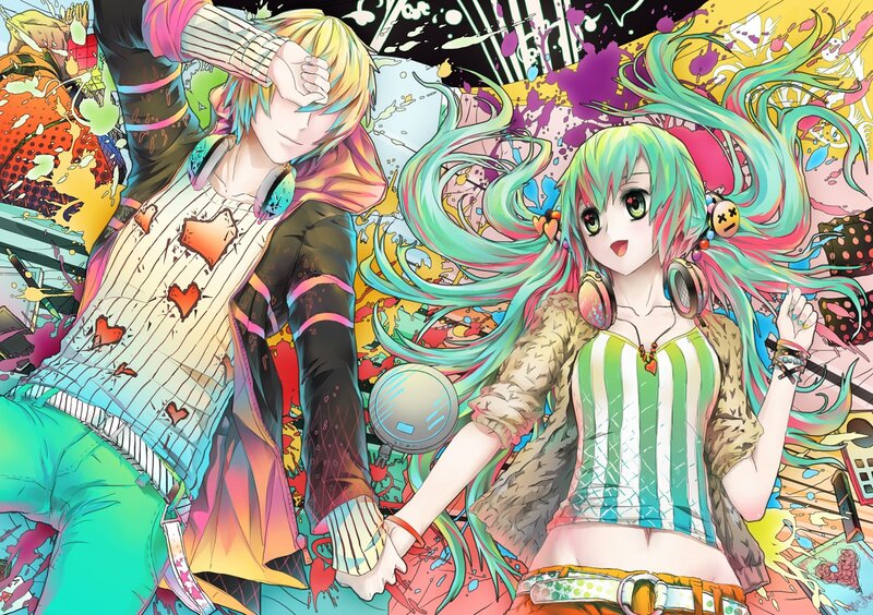 Vocaloid duo in colorful chaos