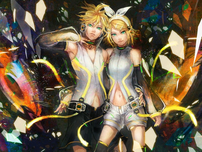 Vocaloid duo in dynamic pose