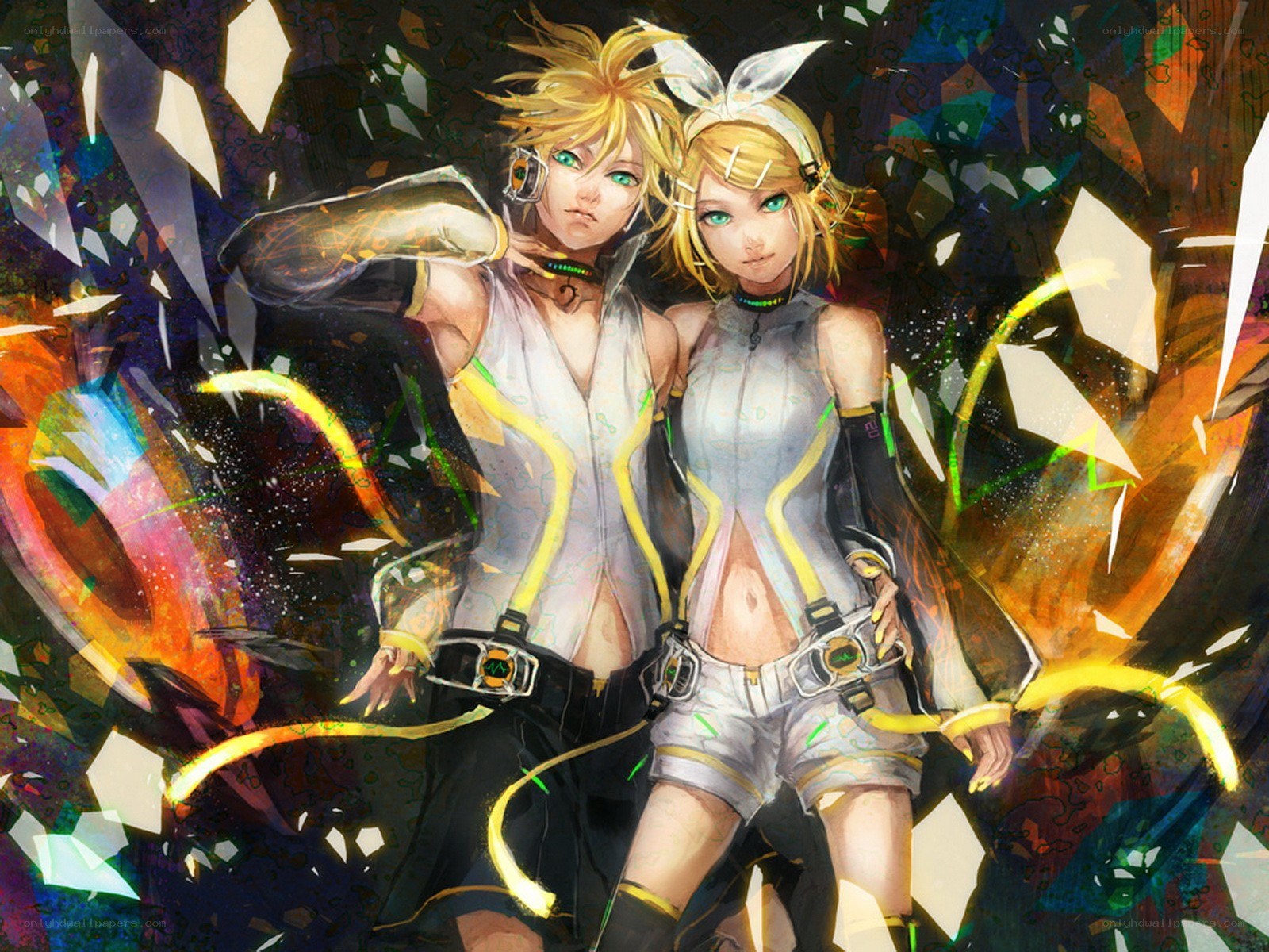 Vocaloid duo in dynamic pose