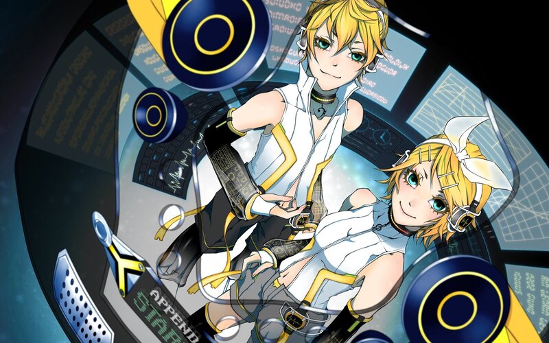 Vocaloid duo in futuristic cockpit