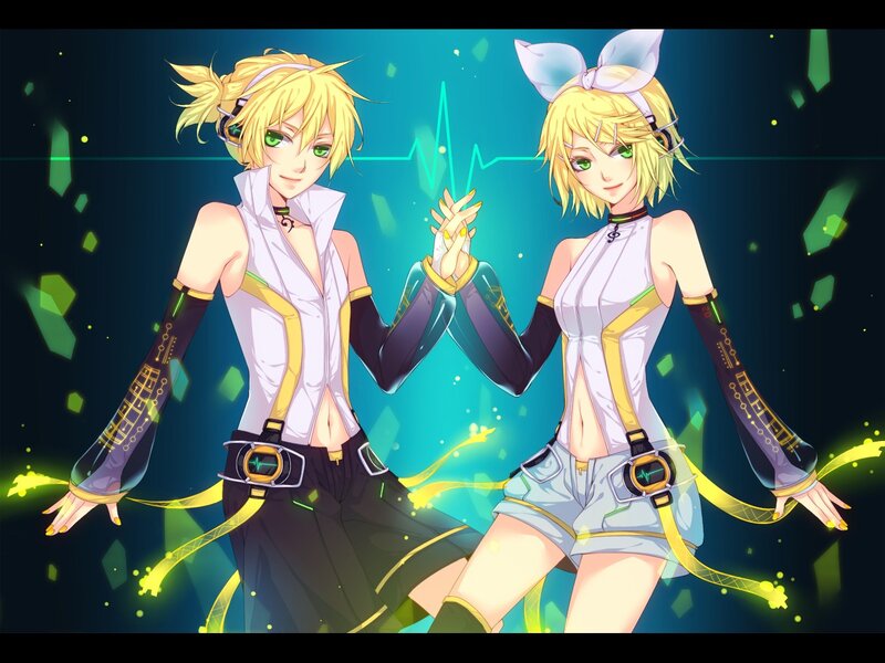 Vocaloid duo in futuristic outfits