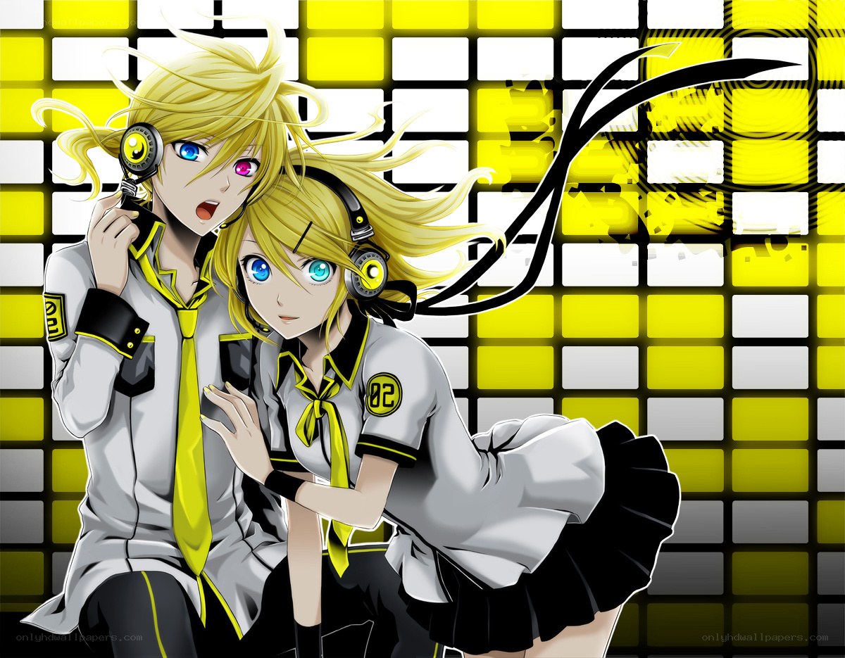 Vocaloid duo in school uniforms