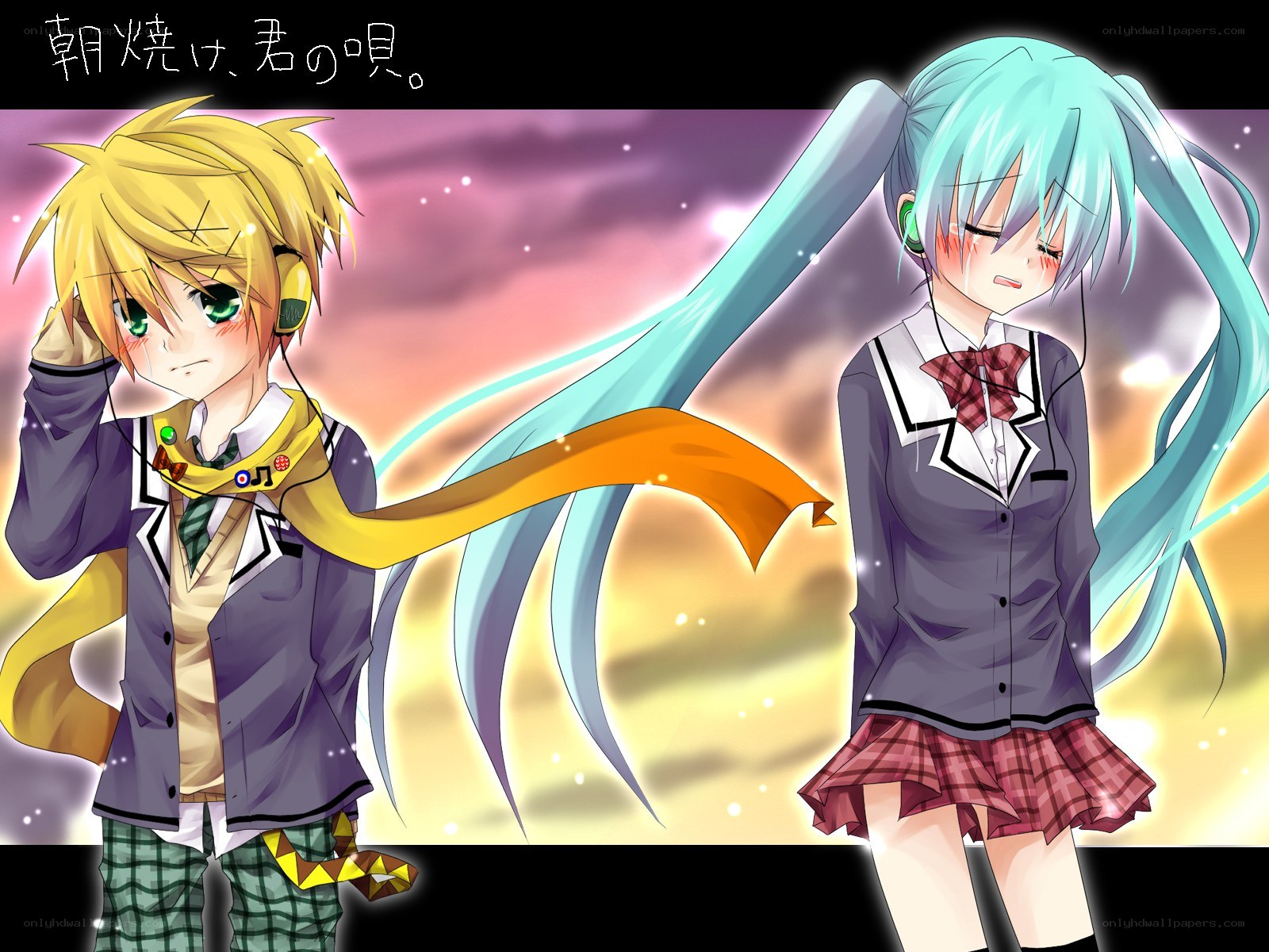 Vocaloid duo in school uniforms