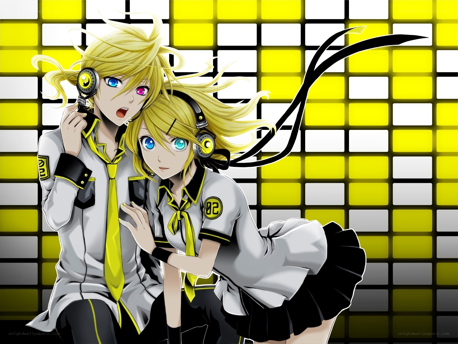 Vocaloid duo in school uniforms