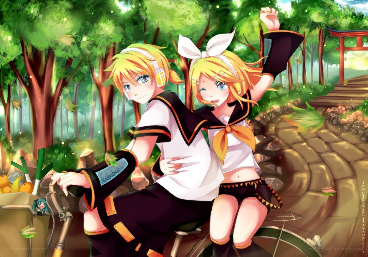 Vocaloid duo on a bike