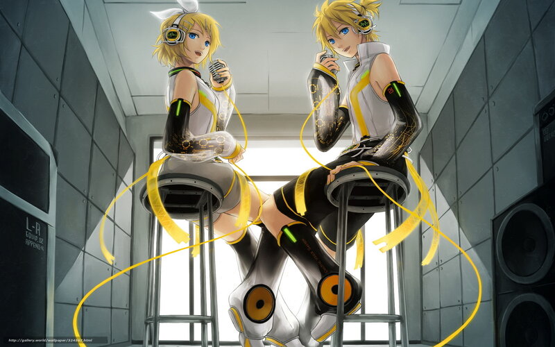Vocaloid duo on stools