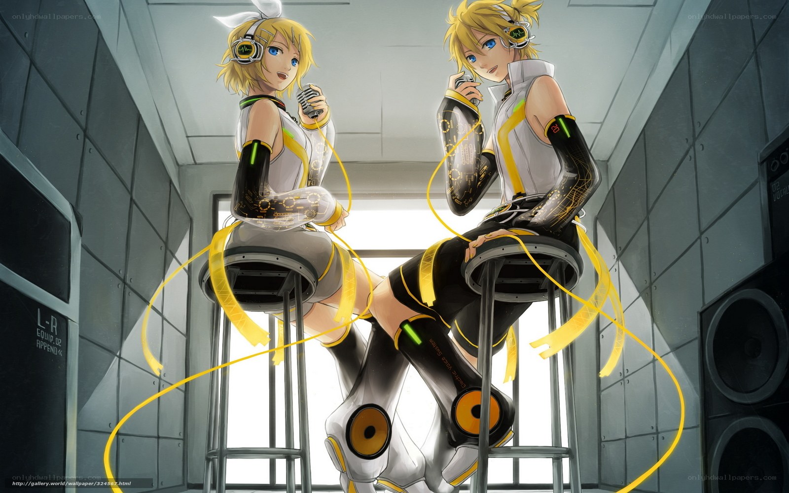 Vocaloid duo on stools