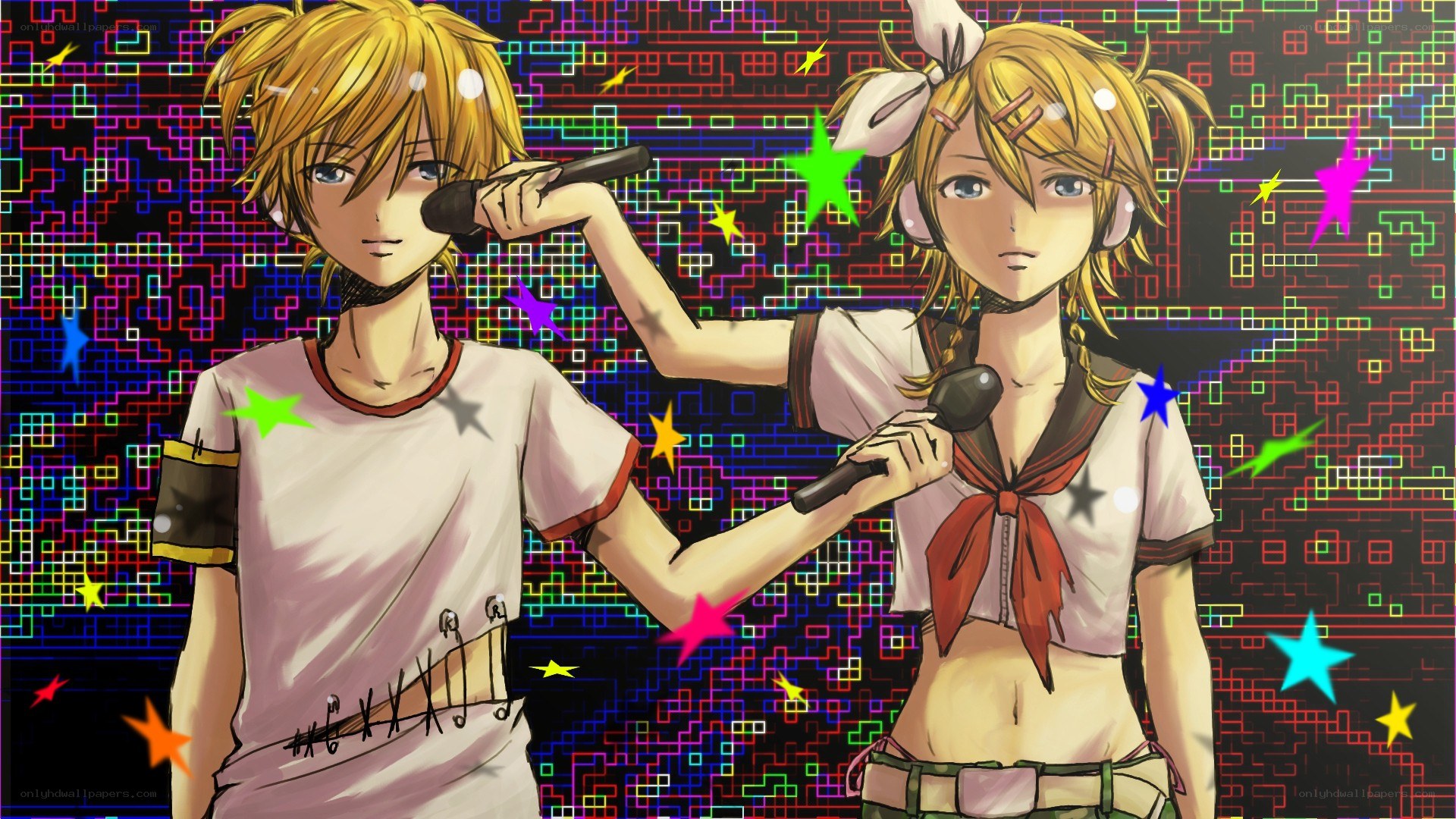 Vocaloid duo performing on stage