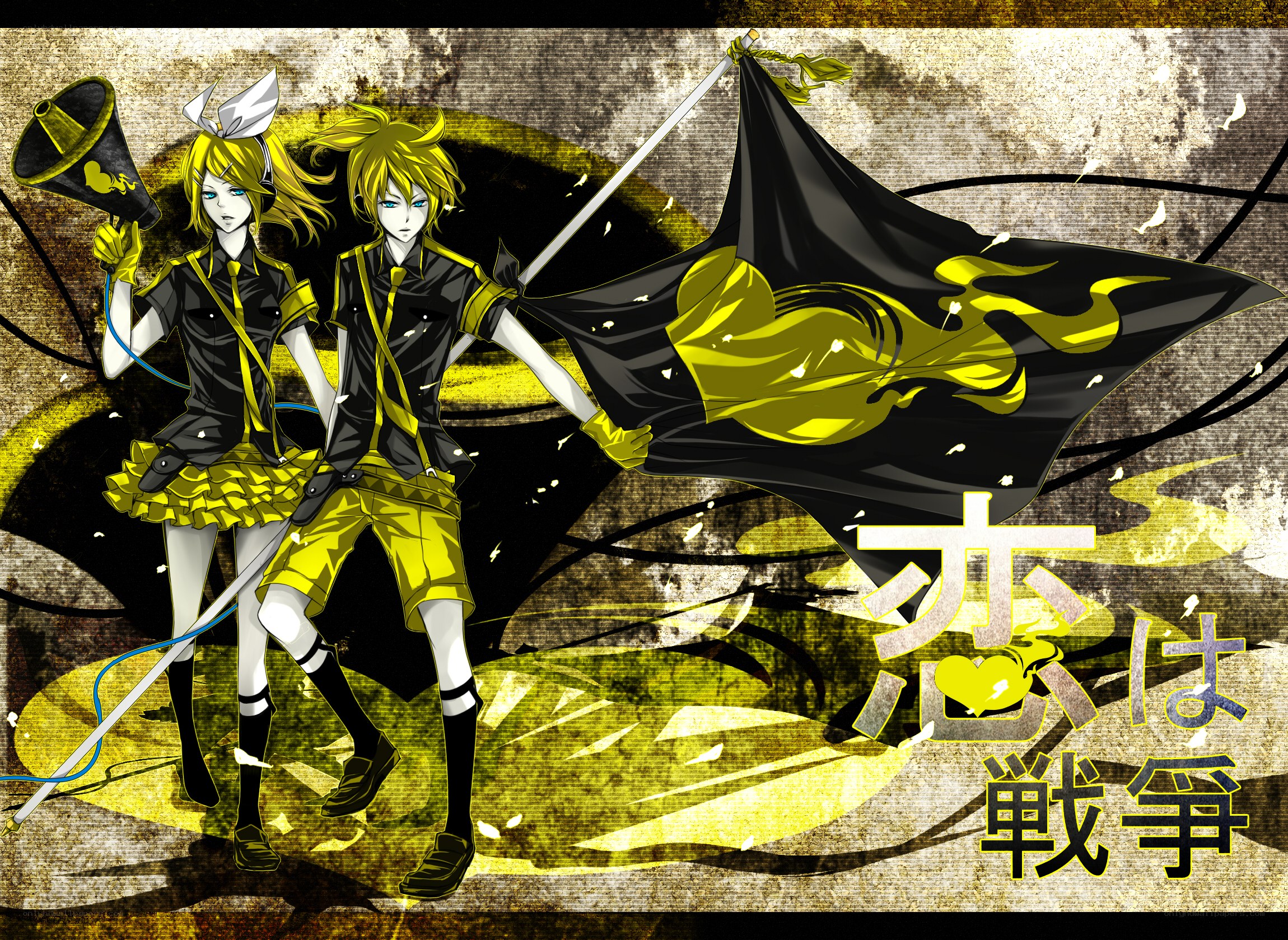 Vocaloid duo with flag and megaphone