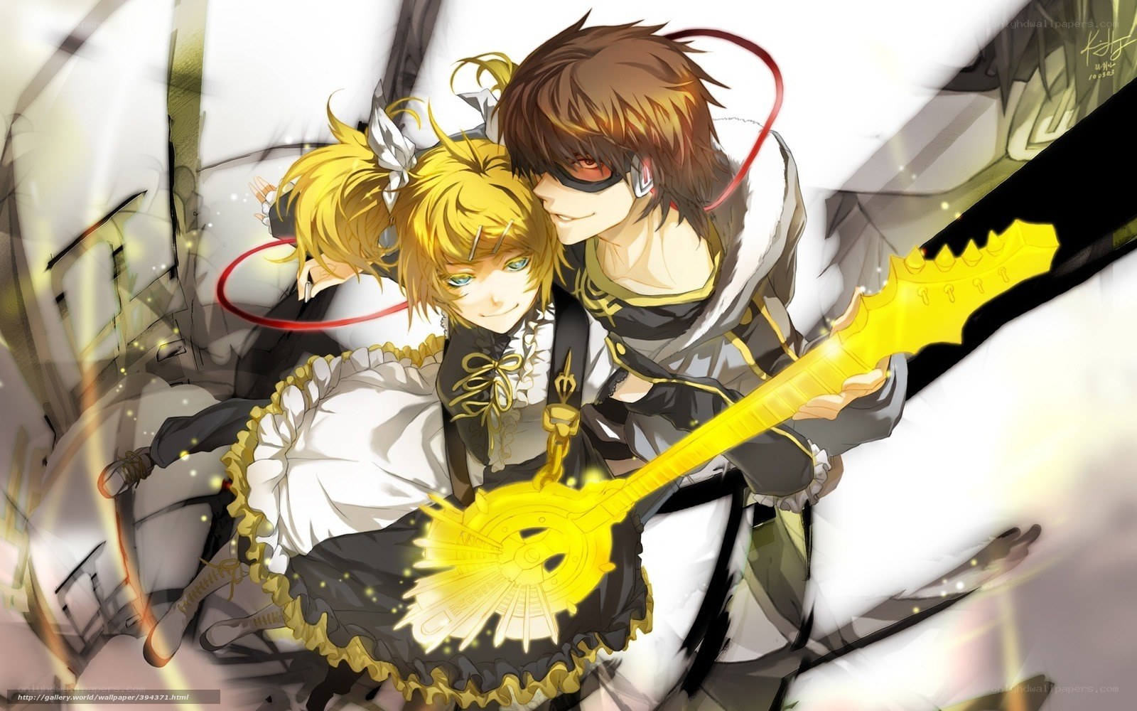 Vocaloid duo with golden guitar