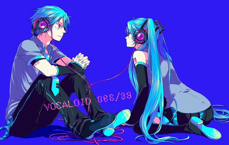 Vocaloid duo with headphones