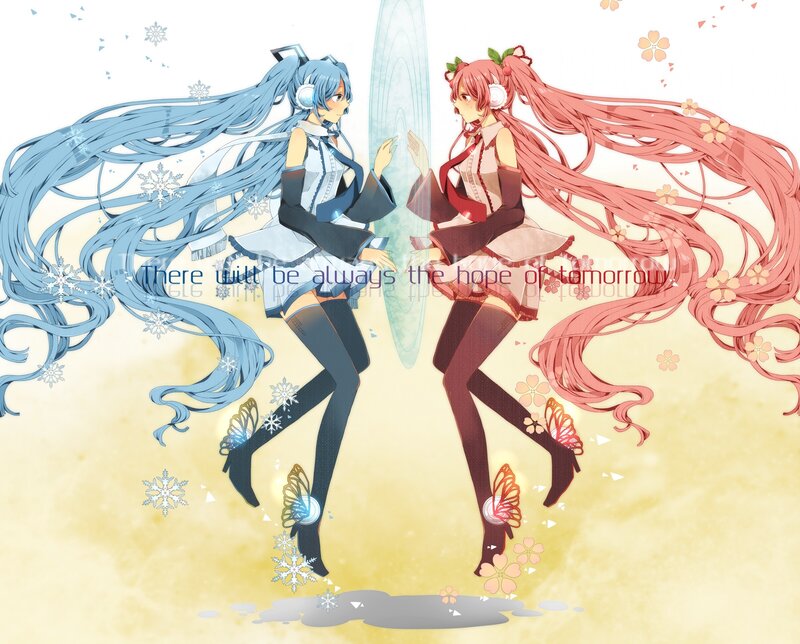 Vocaloid duo with snow and flowers