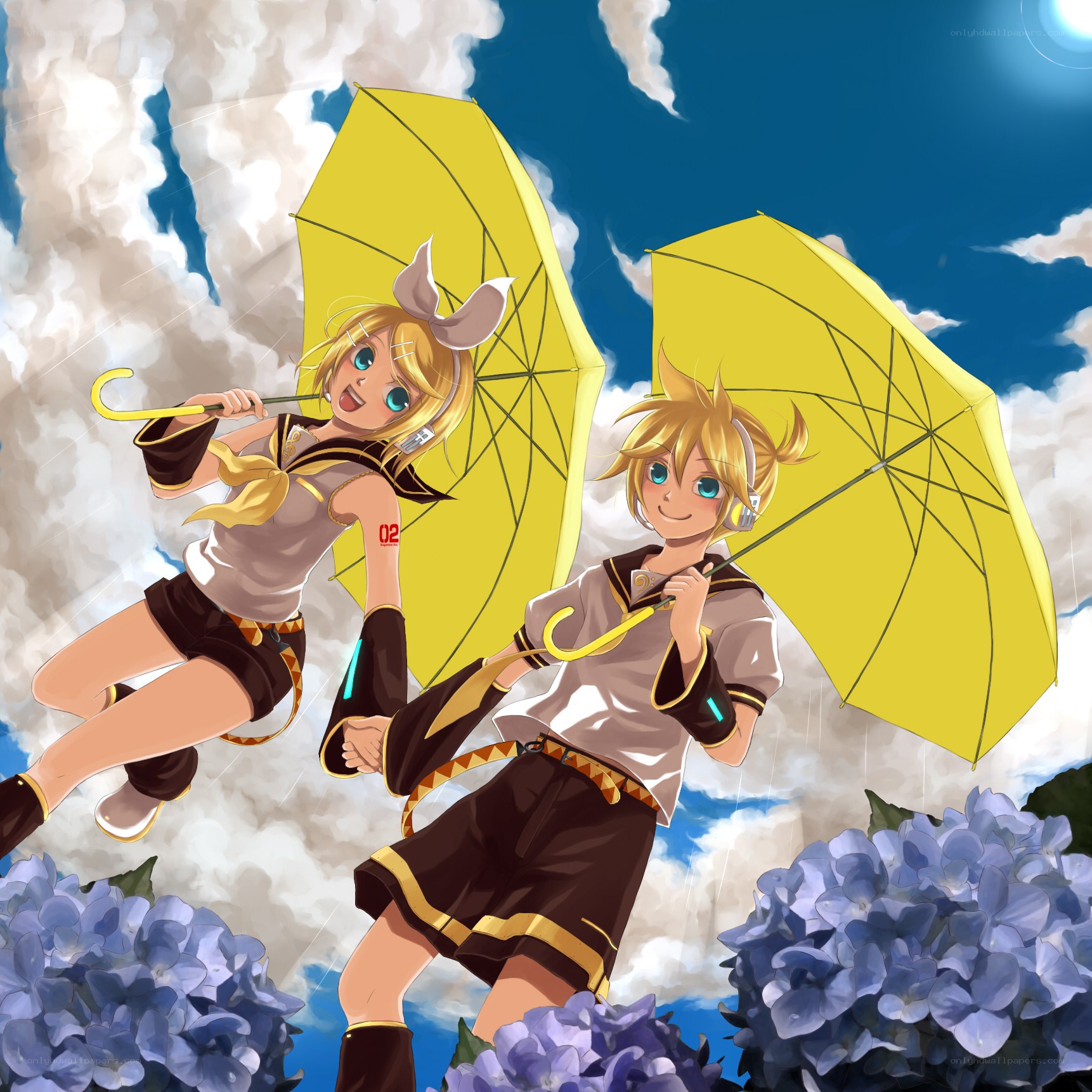 Vocaloid duo with yellow umbrellas