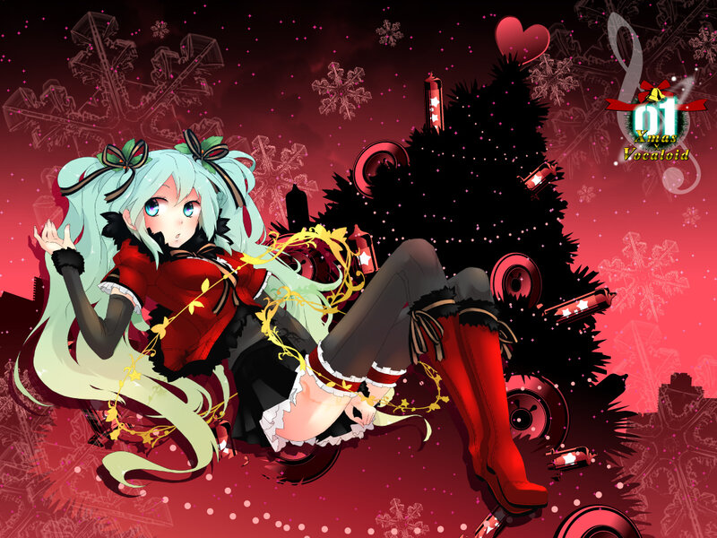 Vocaloid girl with Christmas tree