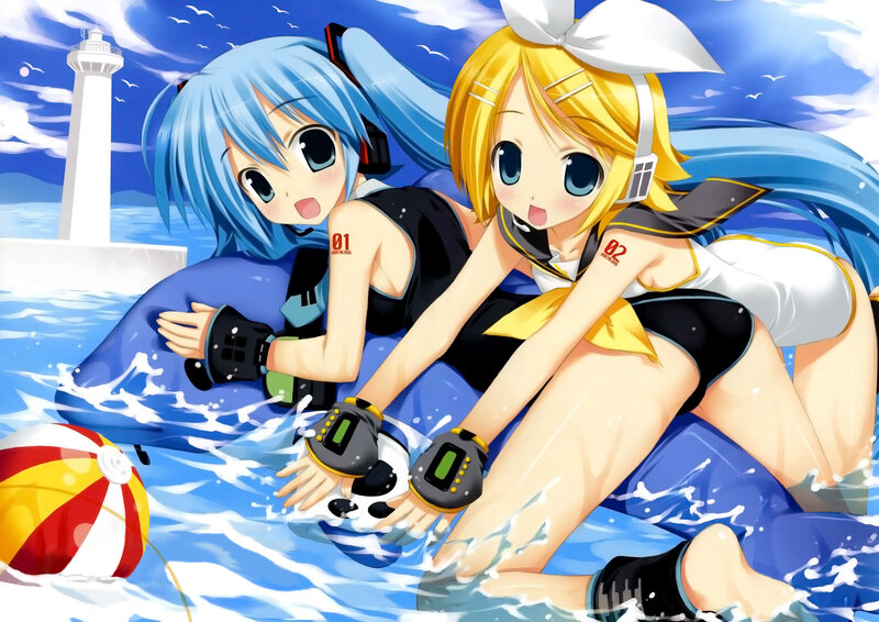Vocaloid girls at the beach