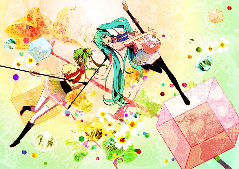 Vocaloid girls performing music