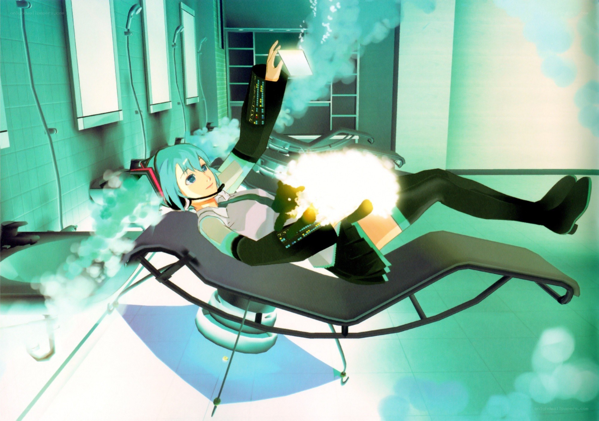 Vocaloid in a futuristic room