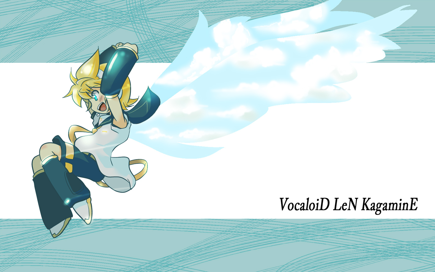 Vocaloid Len Kagamine flying