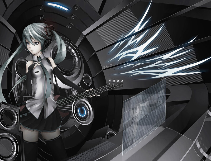 Vocaloid musician in futuristic studio