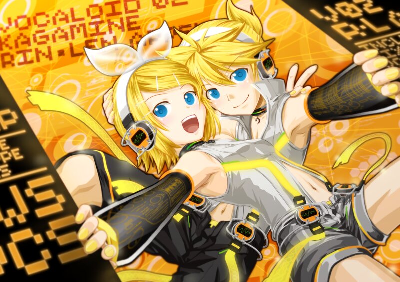 Vocaloid twins in futuristic gear